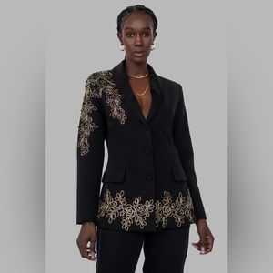 ByEgreis Women’s Black and Gold Embroidered Blazer/Suit Jacket